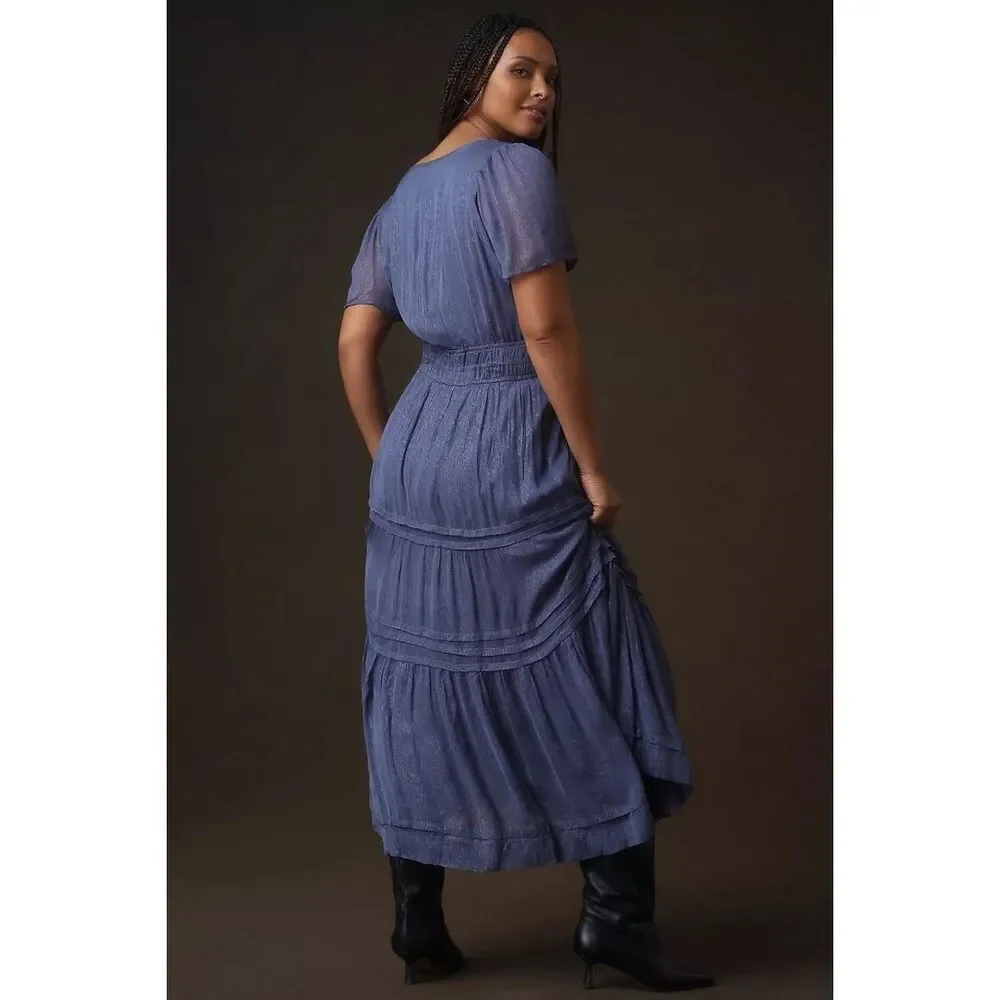 Anthropologie The Somerset Maxi Dress Lurex Edition Metallic Marin Navy S NEW - Picture 8 of 8